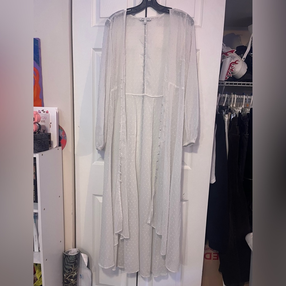 Sheer White Long Duster Cardigan Swim Coverup | EXPRESS